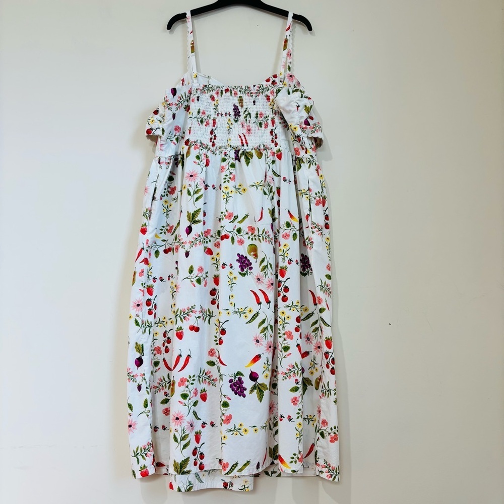 Old Navy White Green Fruits Floral Tie Front Smocked Sleeveless Midi Dress Sz 2X - Picture 5 of 16